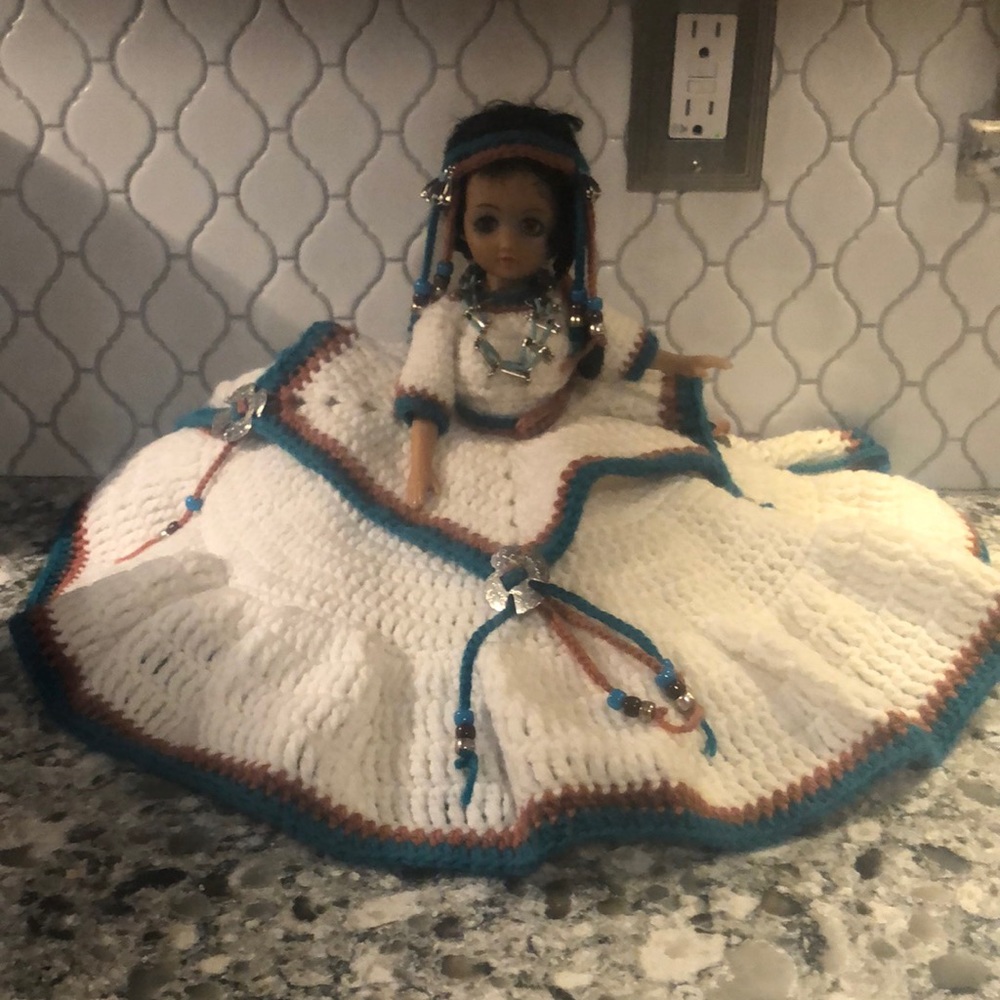 Handmade crocheted native American doll dress